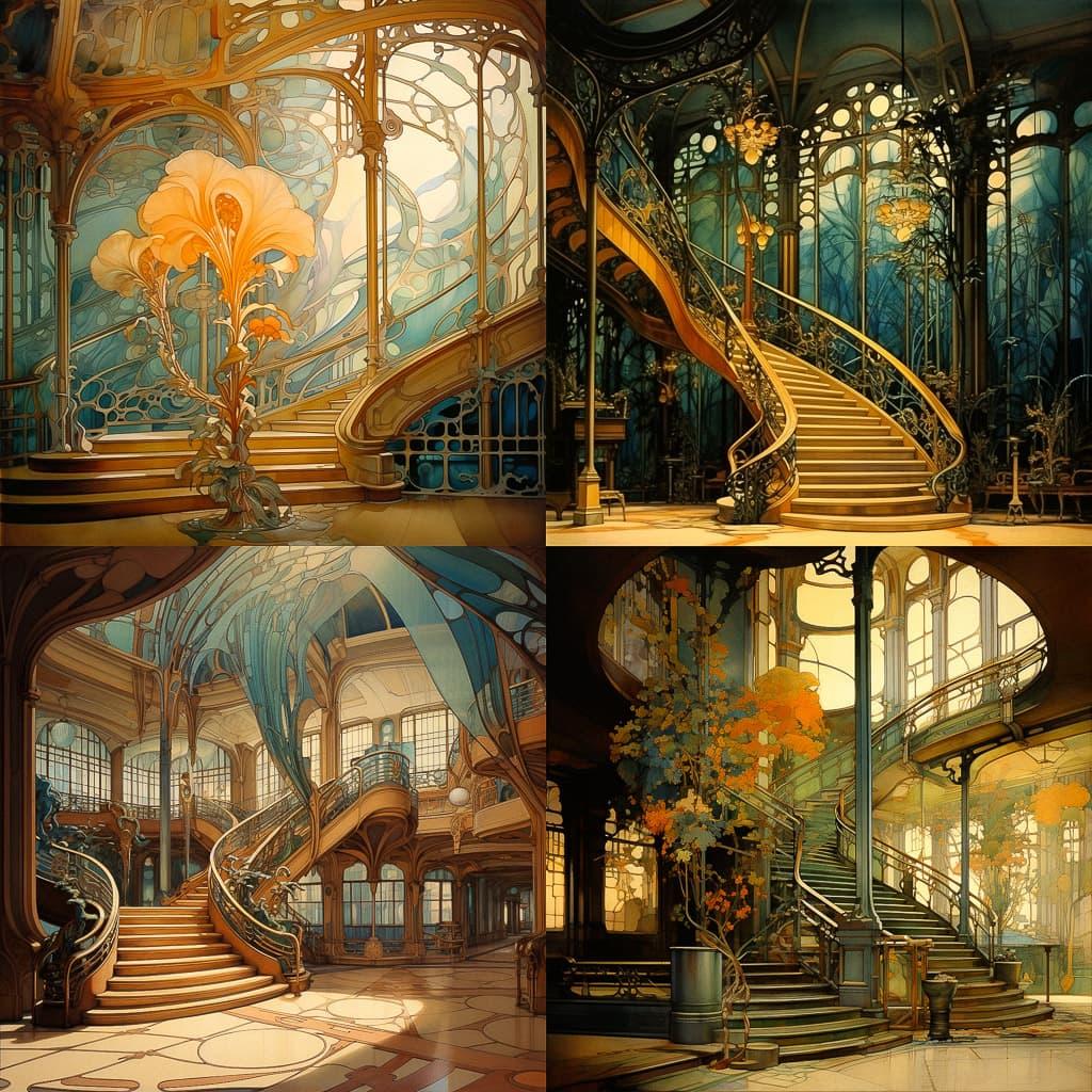 Victor Horta style, Midjourney V5.2, render 1 of 4