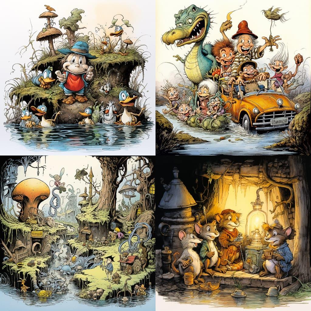 Walt Kelly style, Midjourney V5.2, render 1 of 4