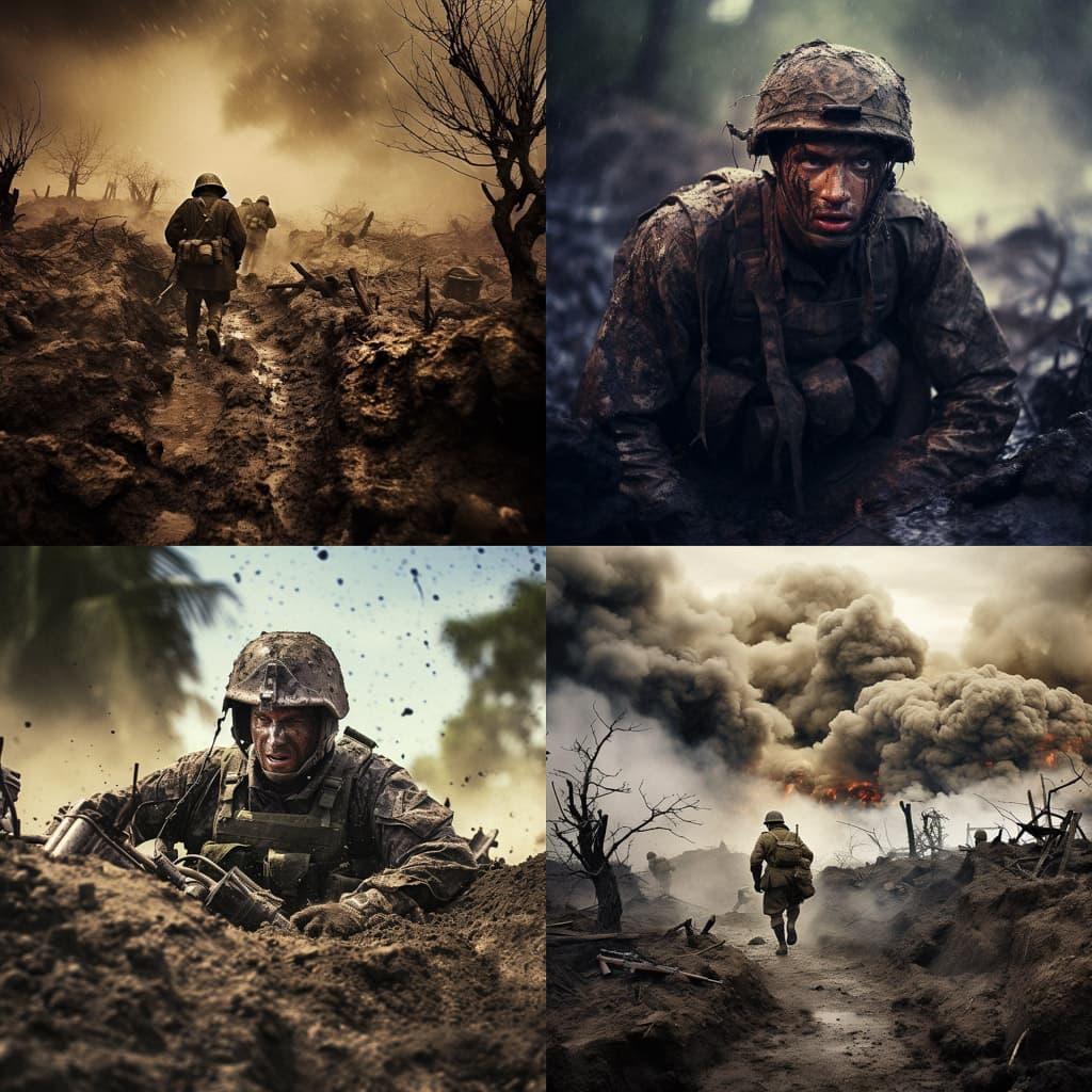 War photography style, Midjourney V5.2, render 1 of 4