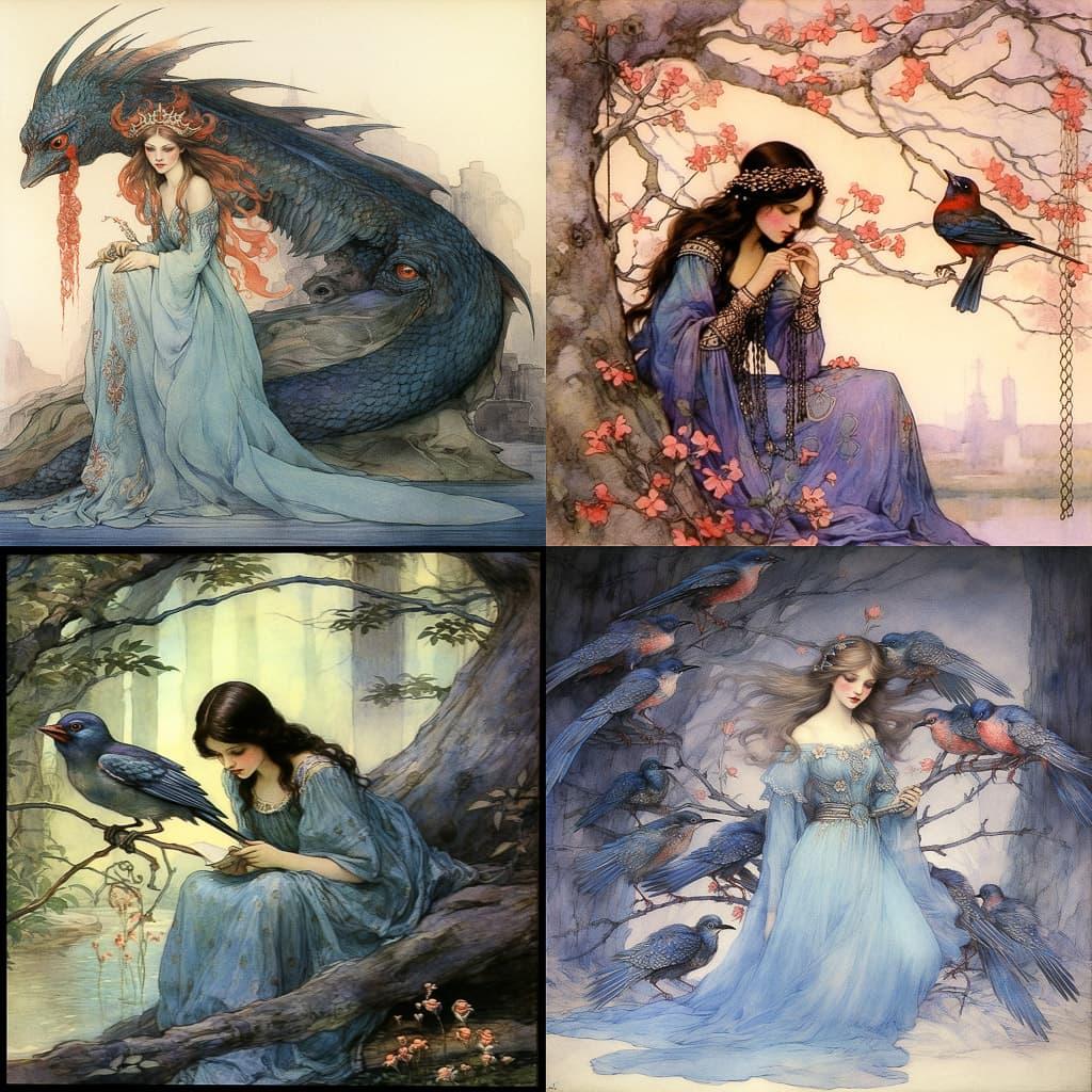 Warwick Goble style, Midjourney V5.2, render 1 of 4