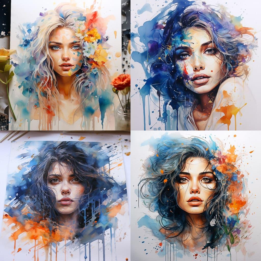 Watercolor paint style, Midjourney V5.2, render 1 of 4