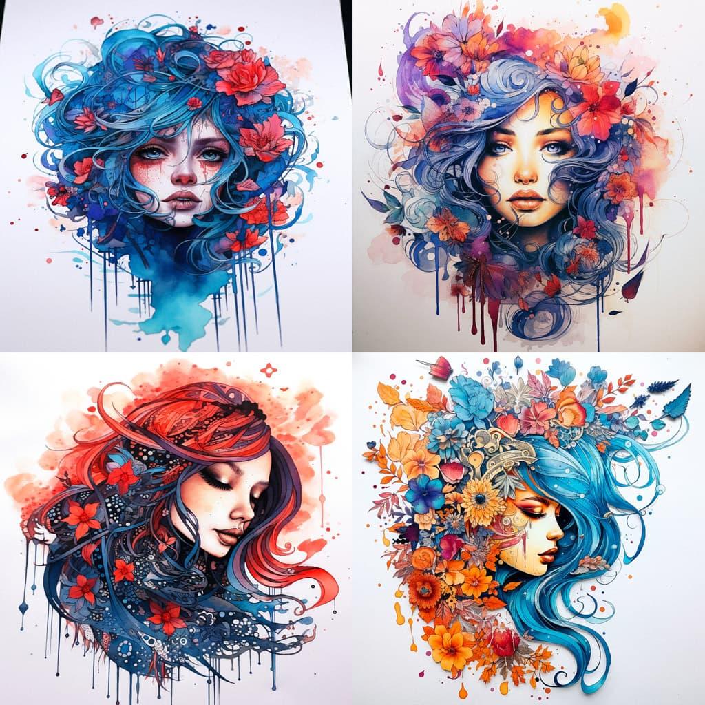 Watercolor with ink pen outline style, Midjourney V5.2, render 1 of 4