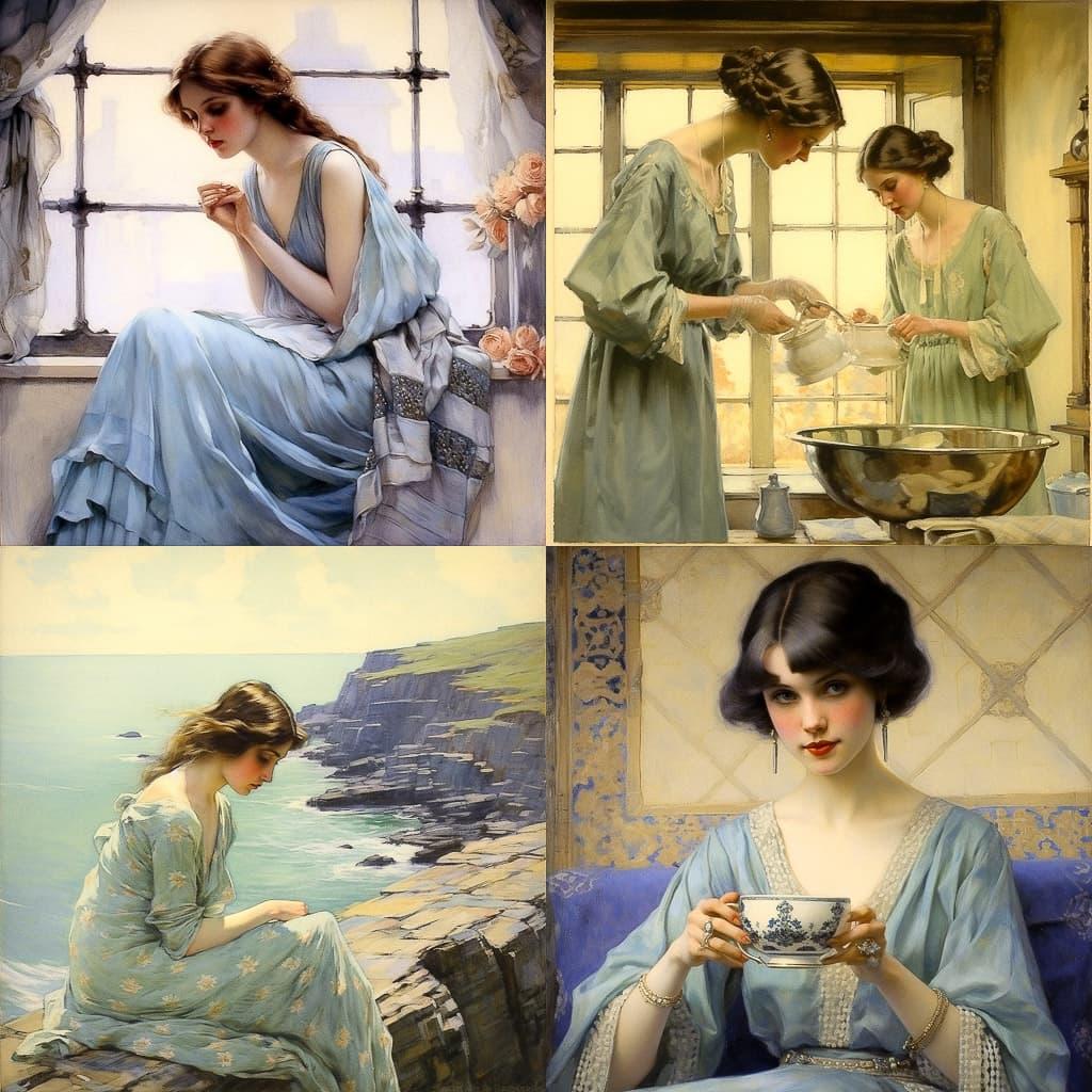 William Henry Margetson style, Midjourney V5.2, render 1 of 4