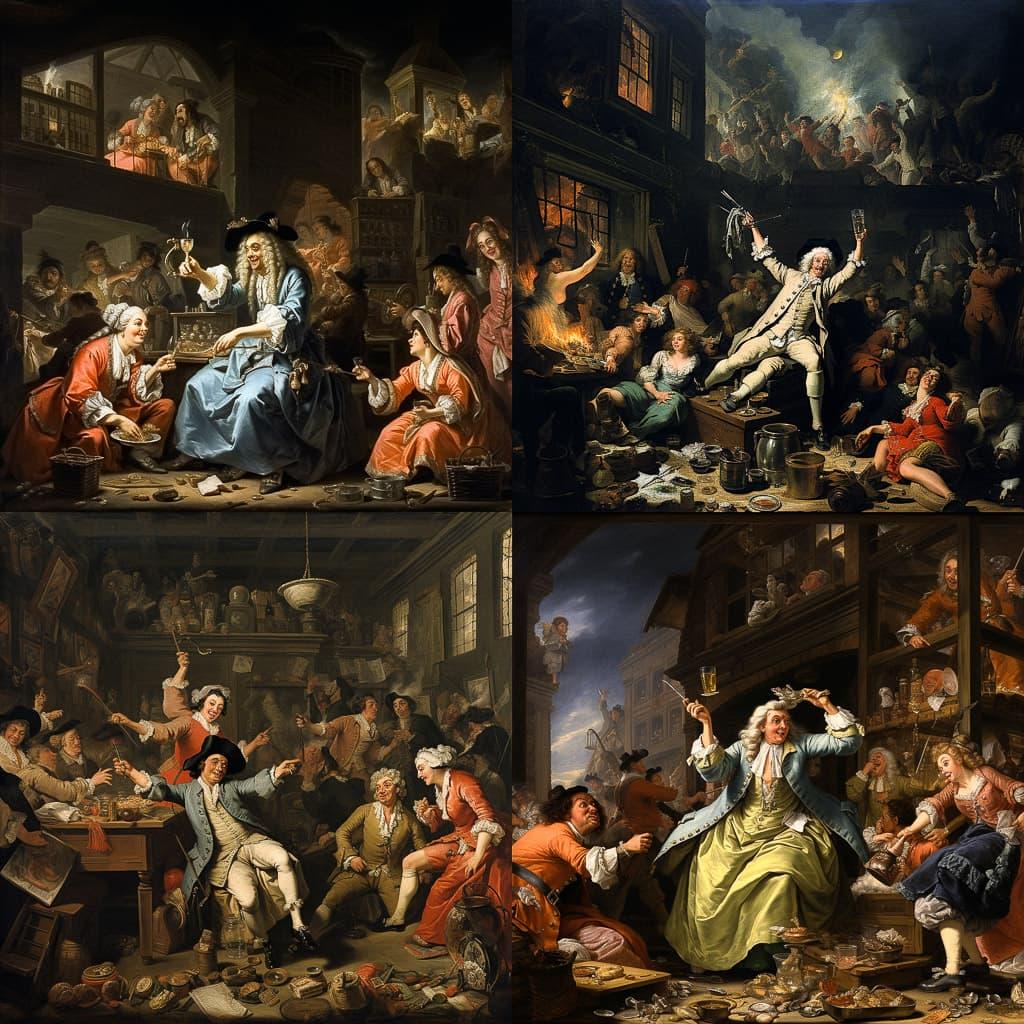 William Hogarth style, Midjourney V5.2, render 1 of 4
