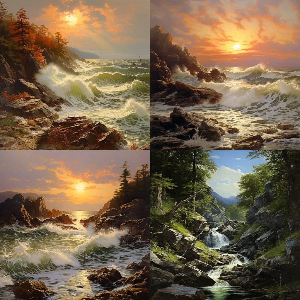 William Trost Richards style, Midjourney V5.2, render 1 of 4