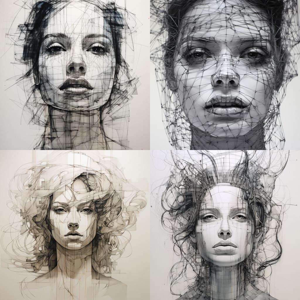 Wireframe drawing style, Midjourney V5.2, render 1 of 4