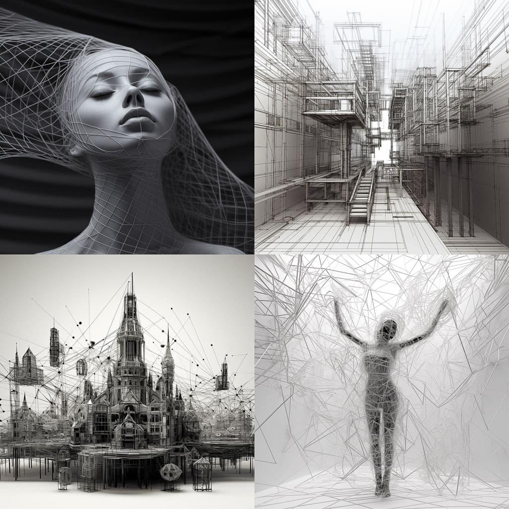 Wireframe style, Midjourney V5.2, render 1 of 4