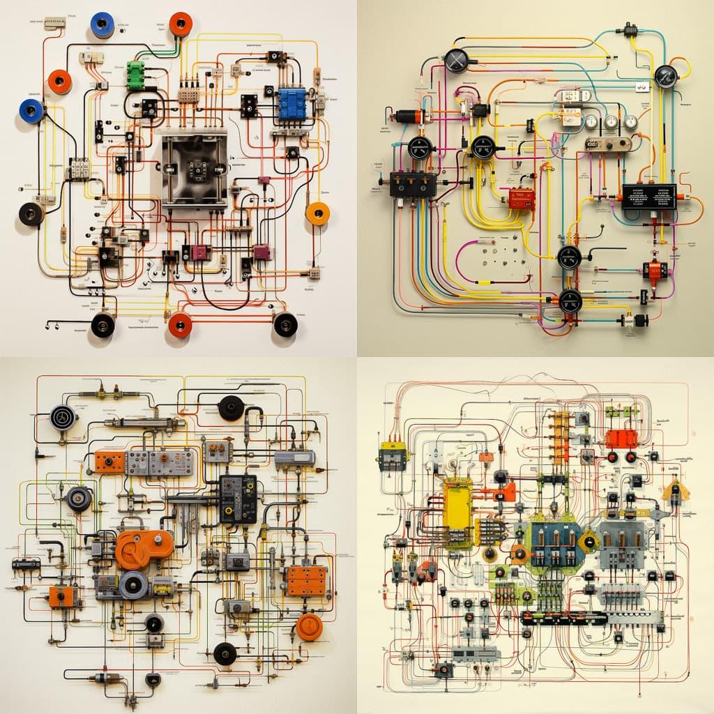 Wiring diagrams style, Midjourney V5.2, render 1 of 4