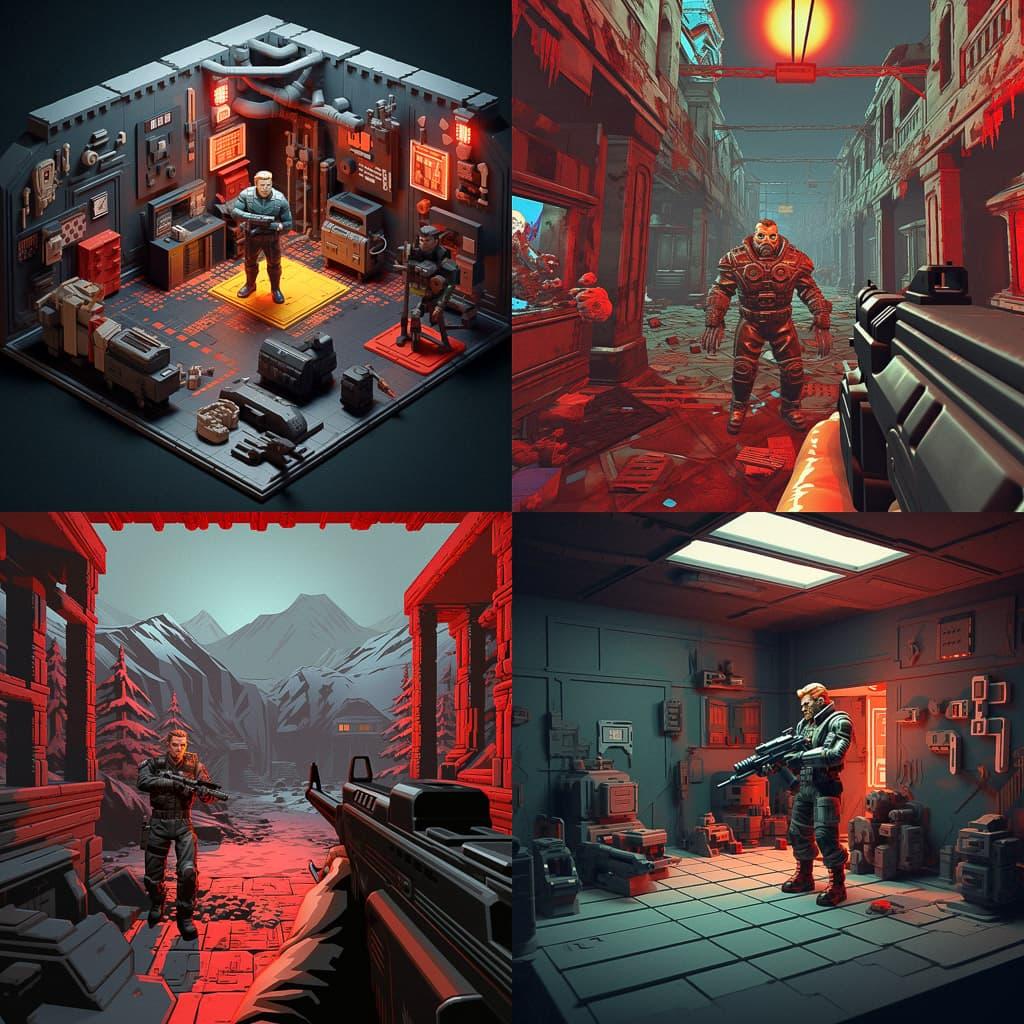 Wolfenstein 3D style, Midjourney V5.2, render 1 of 4