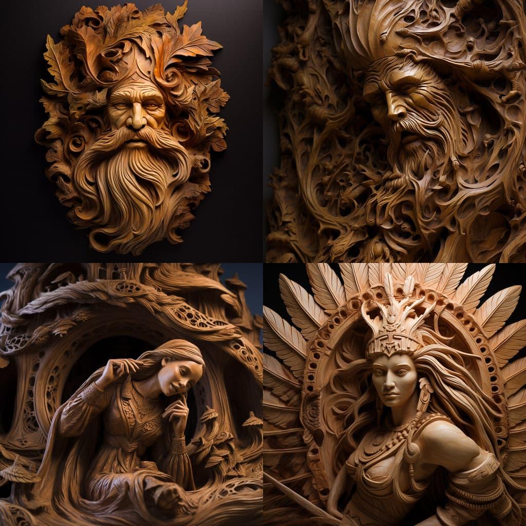 Wood carving style, Midjourney V5.2, render 1 of 4