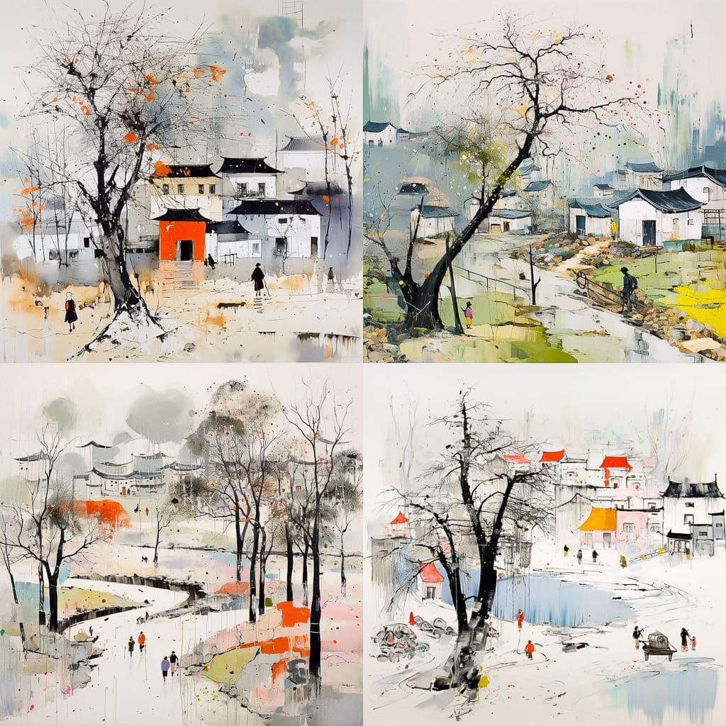 Wu Guanzhong style, Midjourney V5.2, render 1 of 4