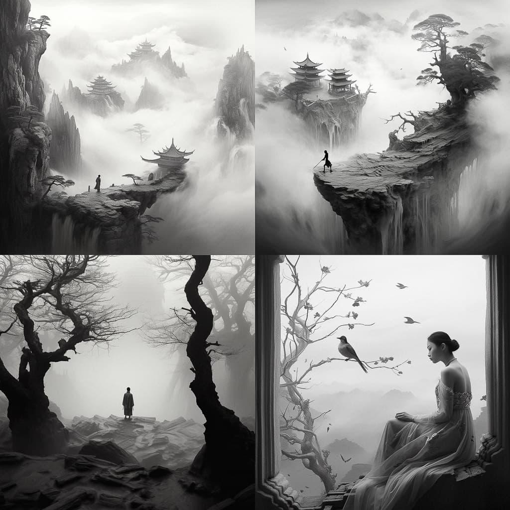 Yang Yongliang style, Midjourney V5.2, render 1 of 4