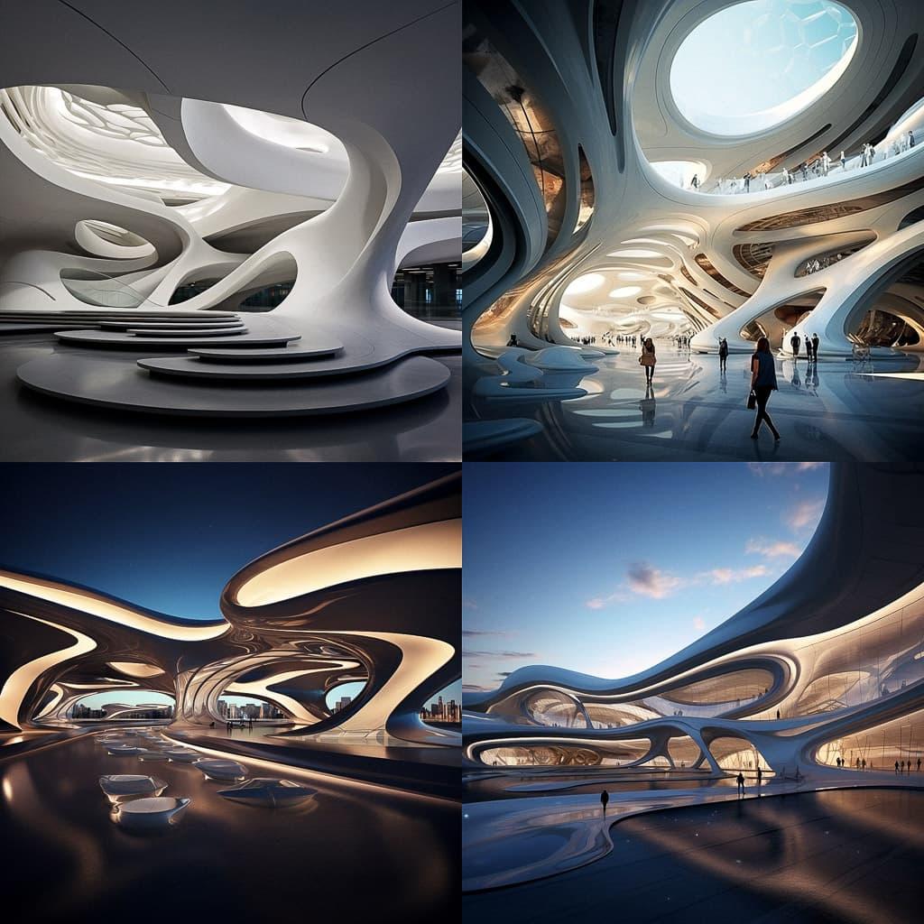 Zaha Hadid style, Midjourney V5.2, render 1 of 4