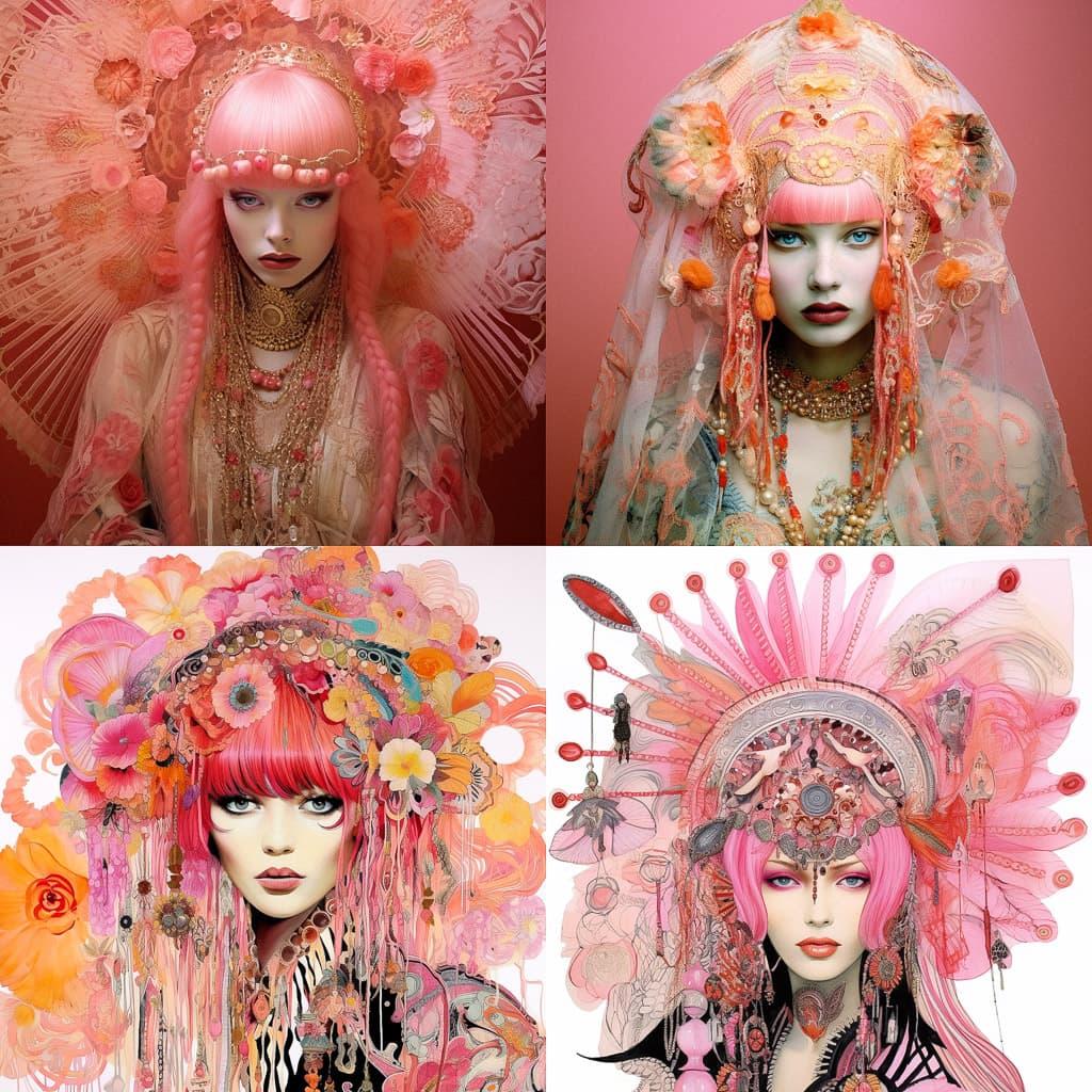Zandra Rhodes style, Midjourney V5.2, render 1 of 4