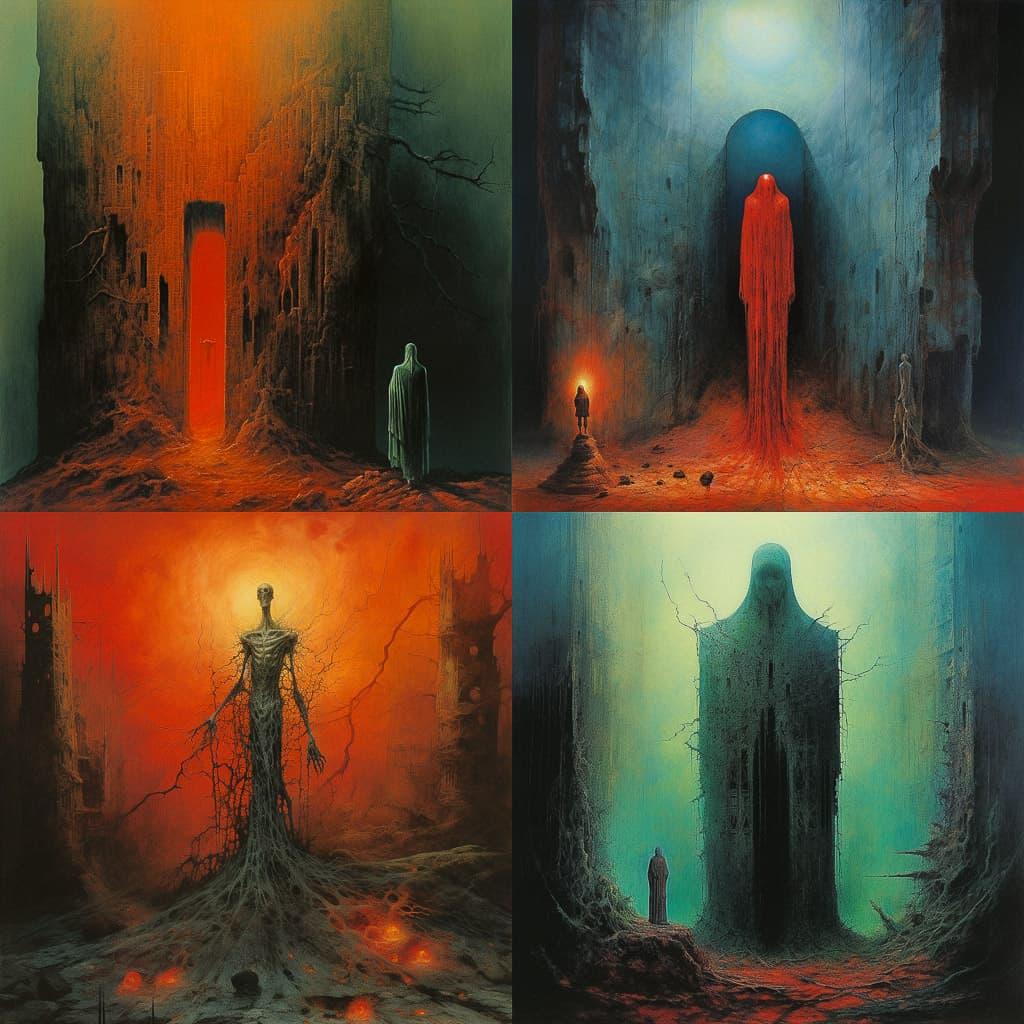 Zdzislaw Beksinski style, Midjourney V5.2, render 1 of 4