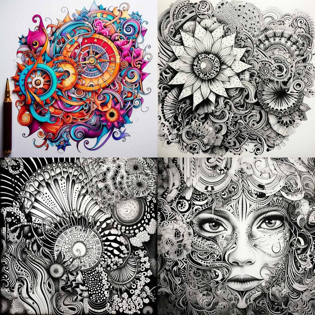 Zentangle style, Midjourney V5.2, render 1 of 4
