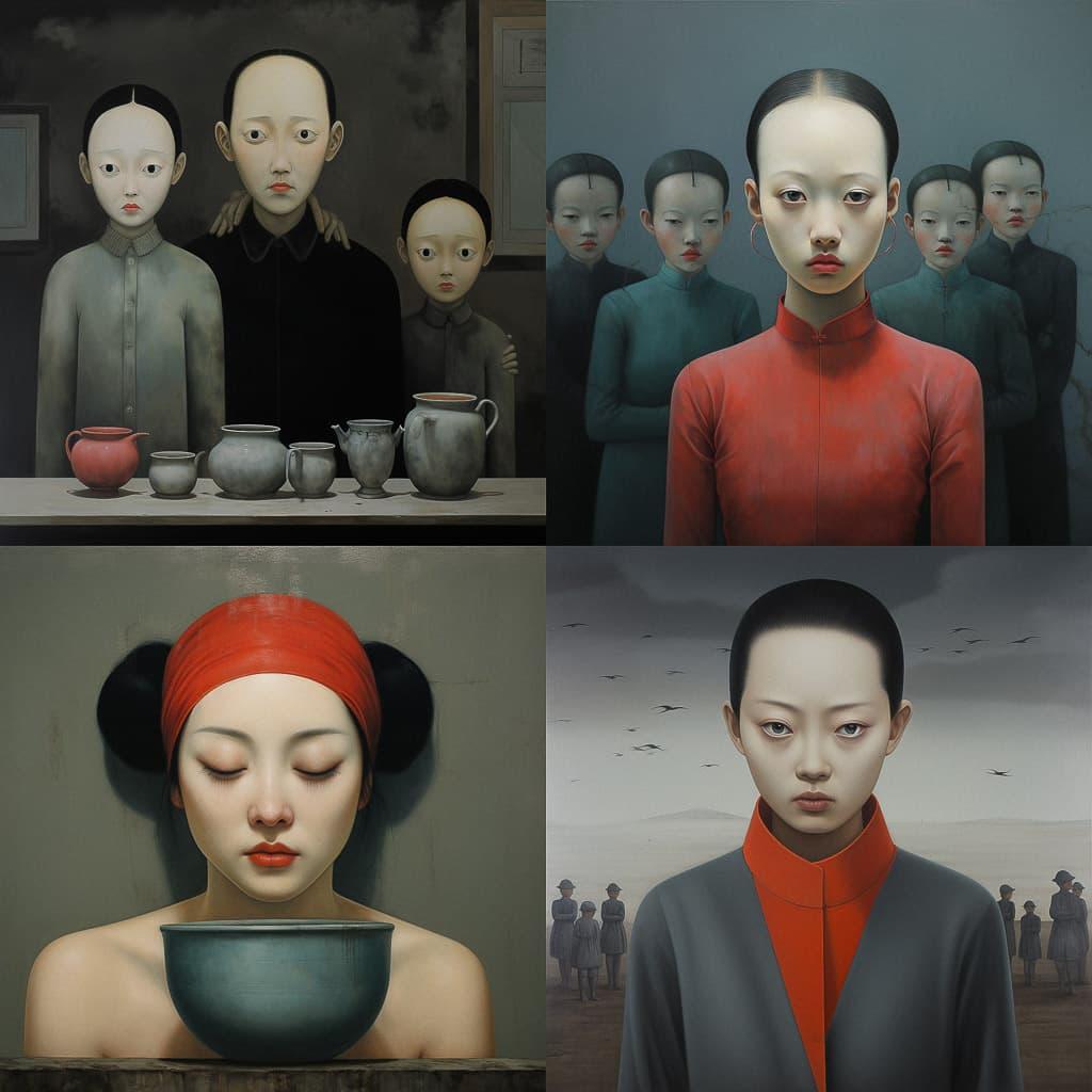 Zhang Xiaogang style, Midjourney V5.2, render 1 of 4