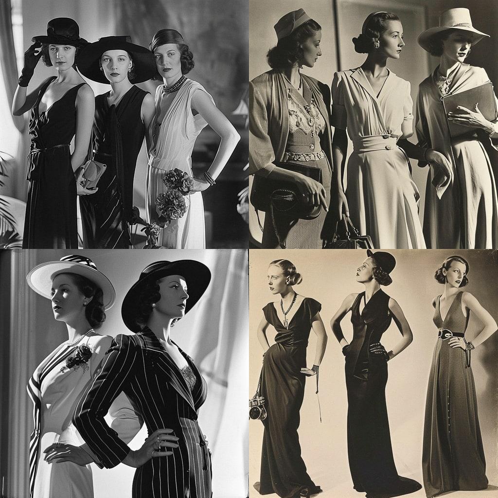 1930s fashion style, Midjourney V6, render 1 of 4