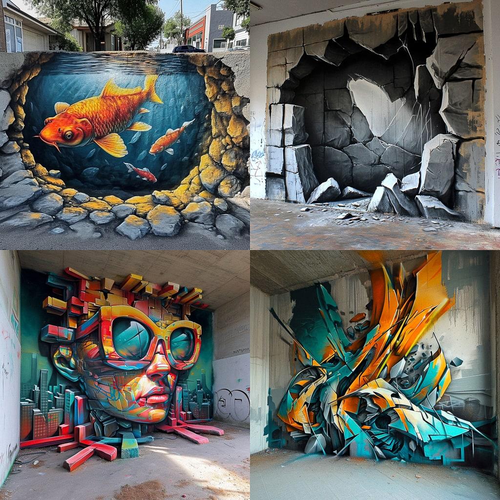 3D graffiti style, Midjourney V6, render 1 of 4