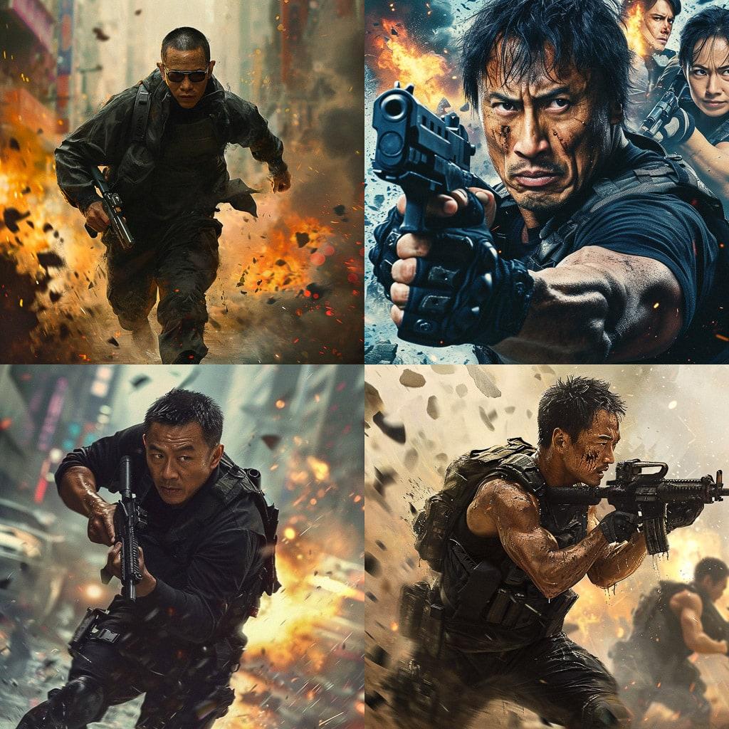 Action movie style, Midjourney V6, render 1 of 4