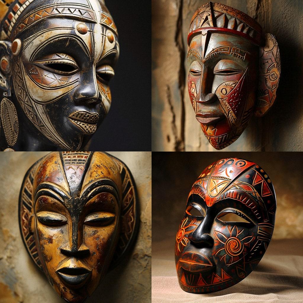 African mask style, Midjourney V6, render 1 of 4