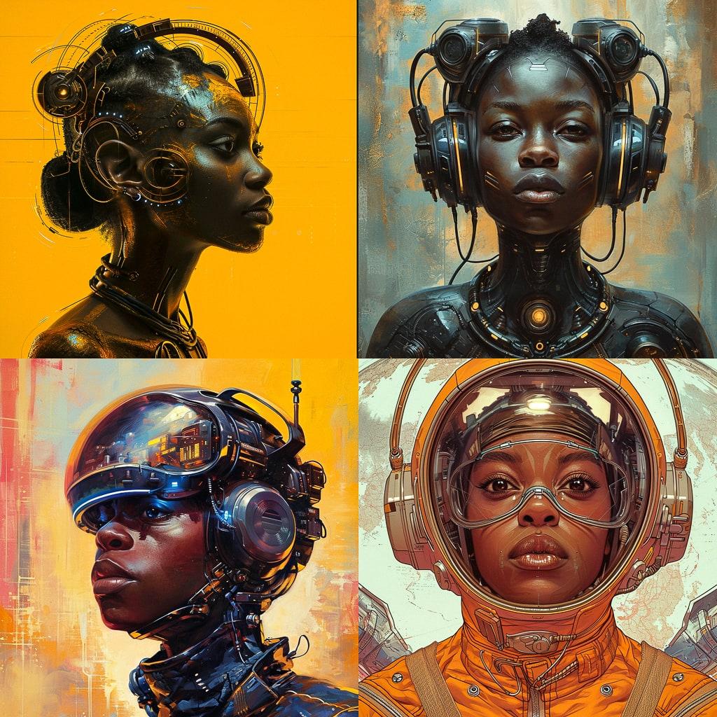 Afrofuturism style, Midjourney V6, render 1 of 4