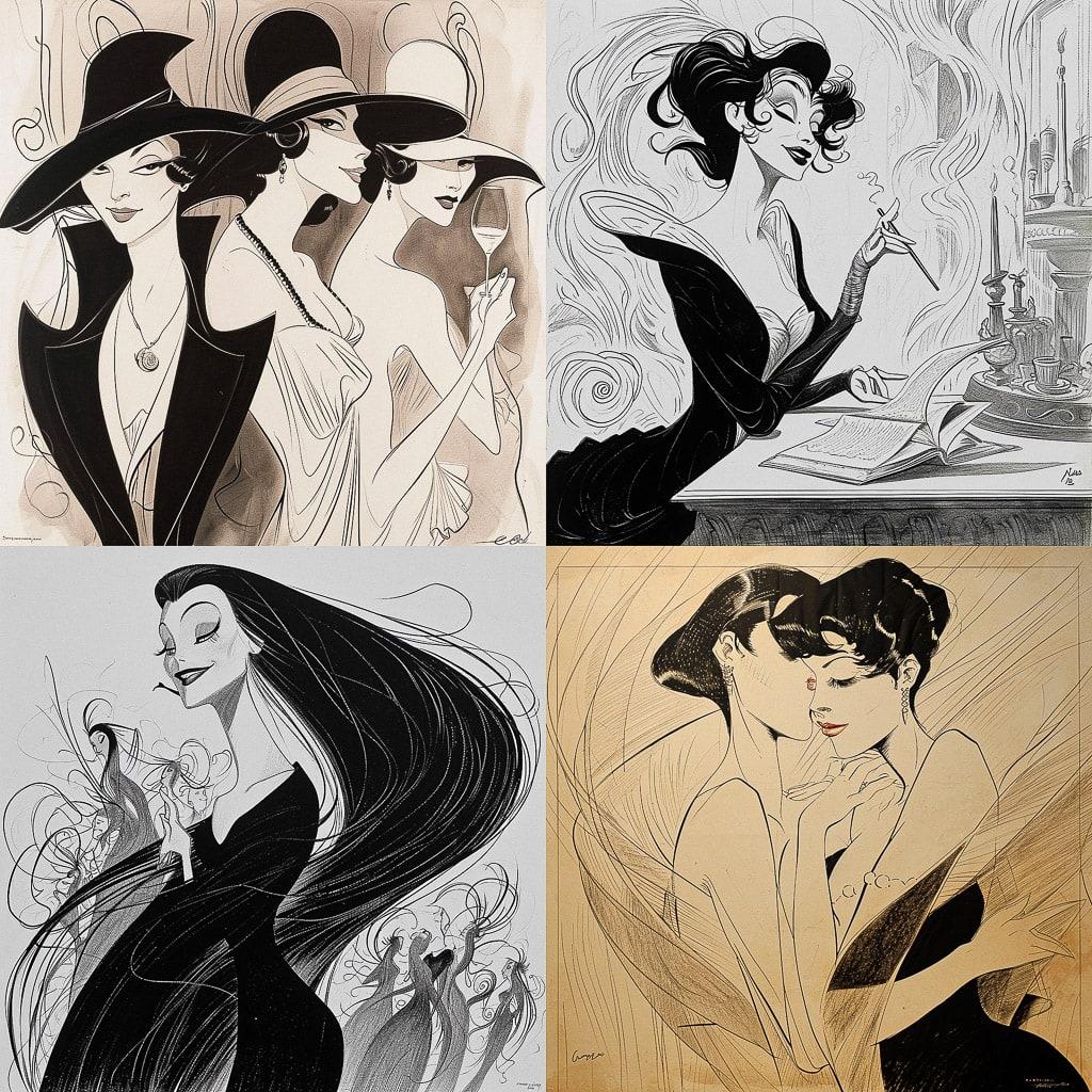 Al Hirschfeld style, Midjourney V6, render 1 of 4