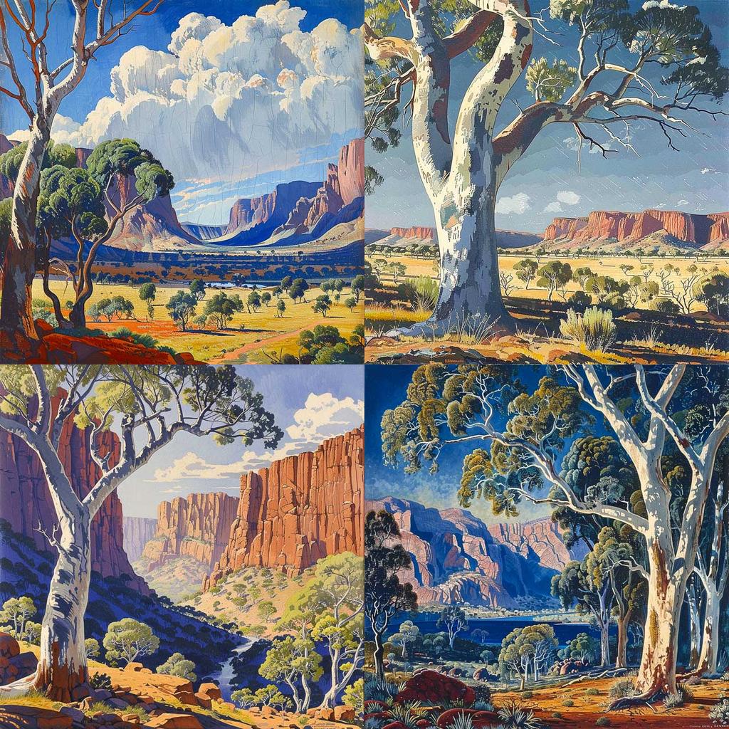 Albert Namatjira style, Midjourney V6, render 1 of 4