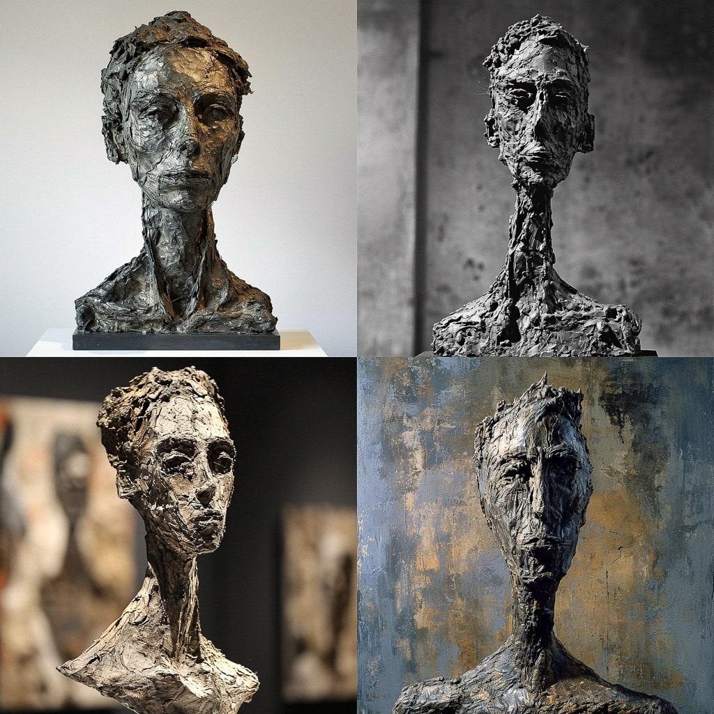 Alberto Giacometti style, Midjourney V6, render 1 of 4