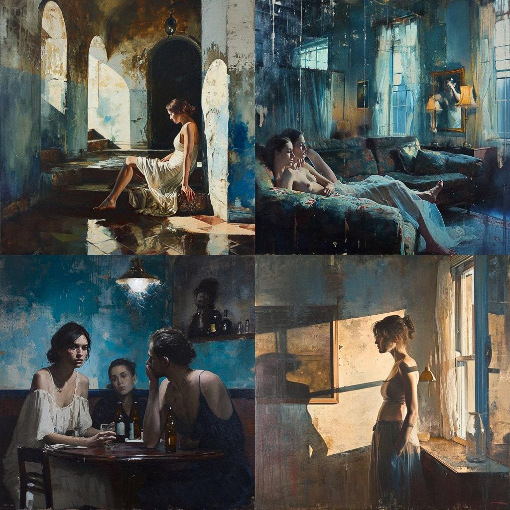 Alex Russell Flint style, Midjourney V6, render 1 of 4