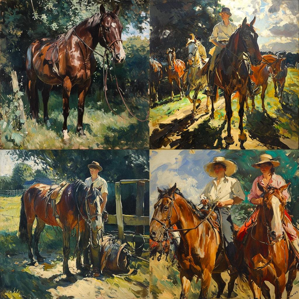 Alfred Munnings style, Midjourney V6, render 1 of 4