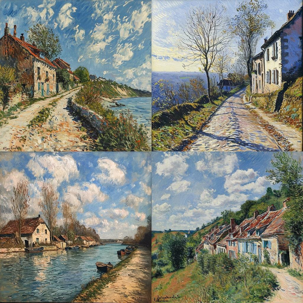 Alfred Sisley style, Midjourney V6, render 1 of 4