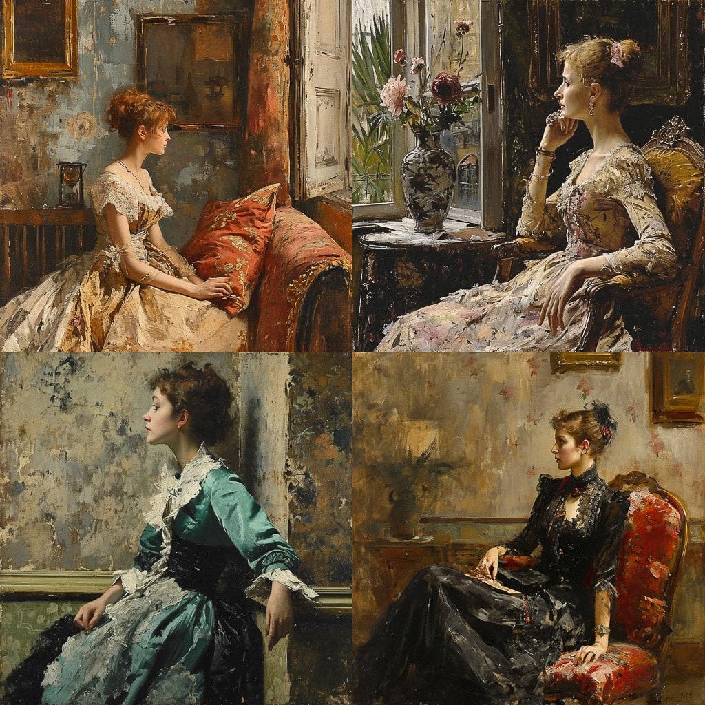 Alfred Stevens style, Midjourney V6, render 1 of 4