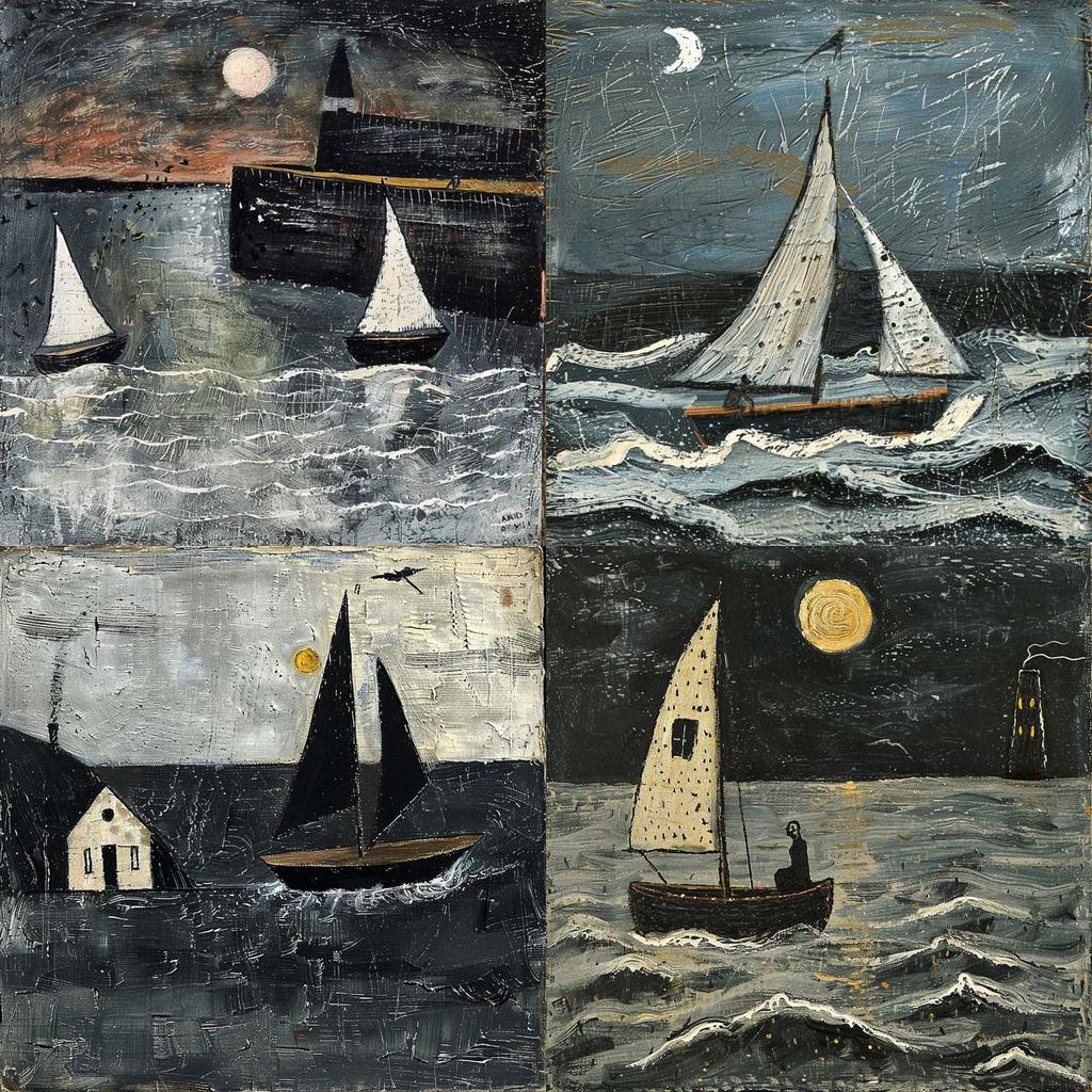 Alfred Wallis style, Midjourney V6, render 1 of 4