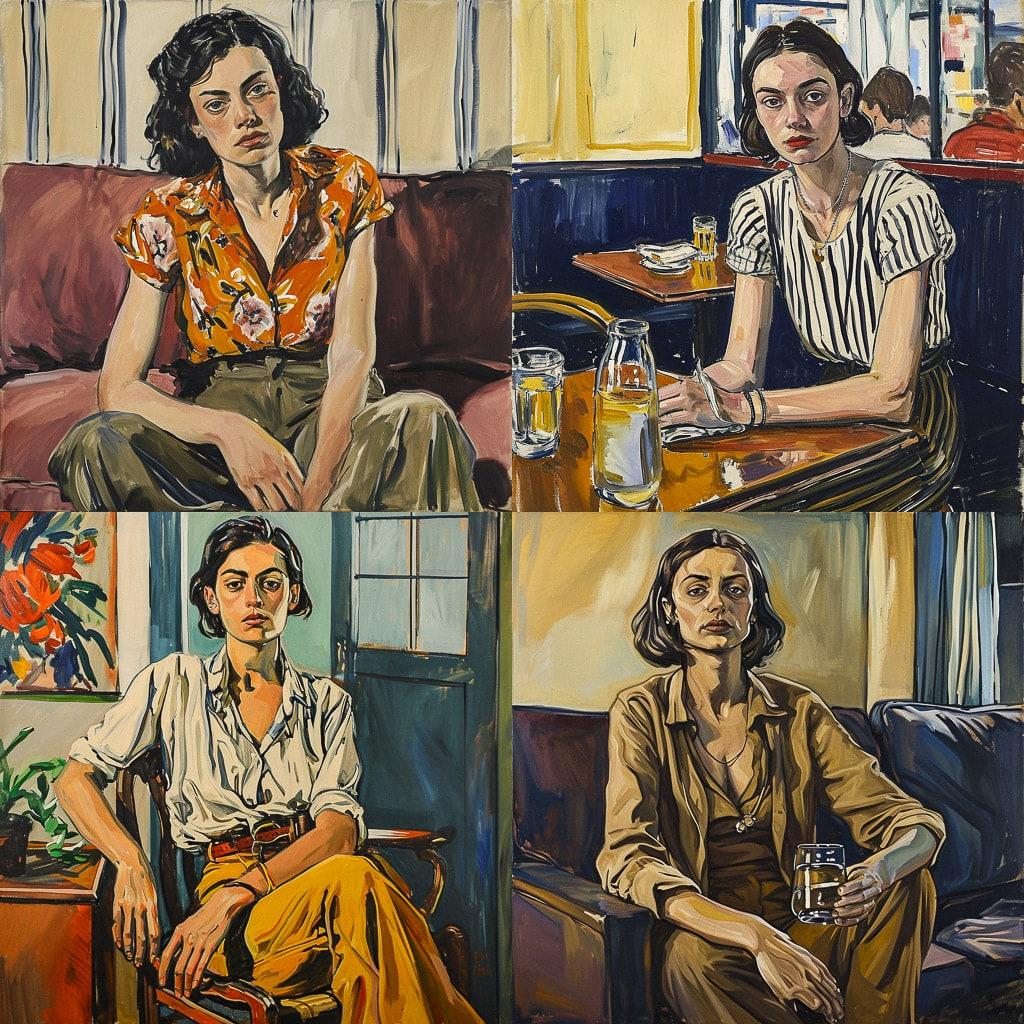 Alice Neel style, Midjourney V6, render 1 of 4
