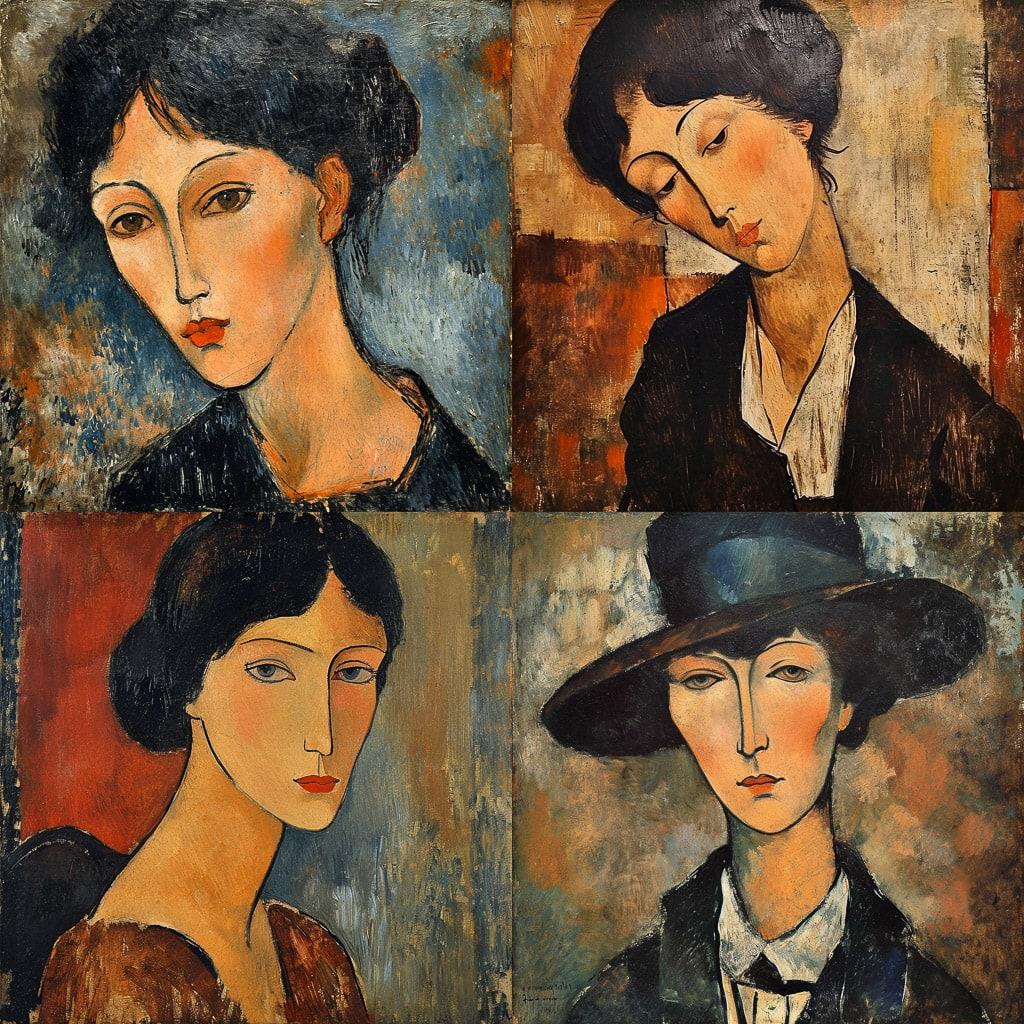 Amedeo Modigliani style, Midjourney V6, render 1 of 4