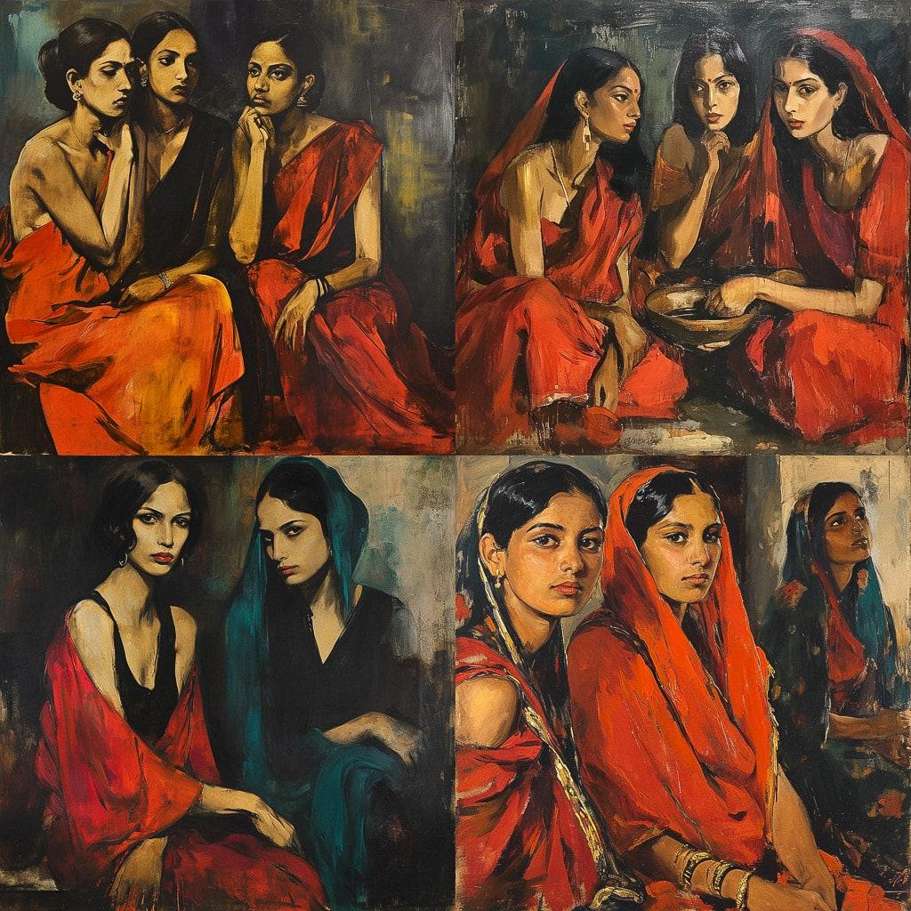 Amrita Sher-Gil style, Midjourney V6, render 1 of 4