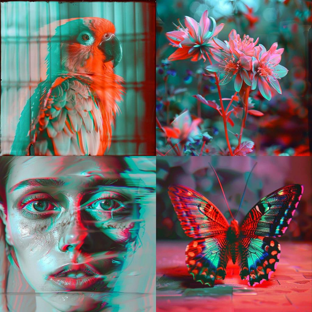 Anaglyph colors style, Midjourney V6, render 1 of 4