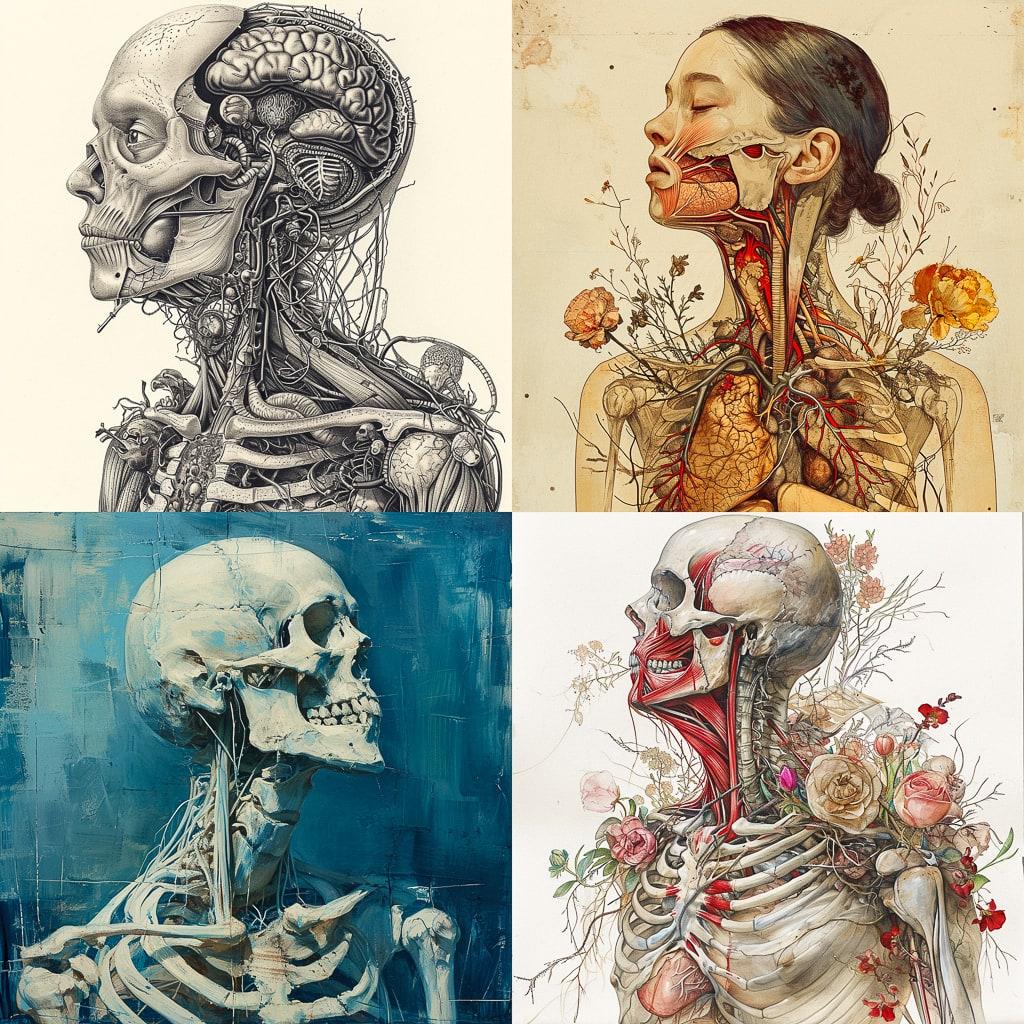 Anatomical illustration style, Midjourney V6, render 1 of 4
