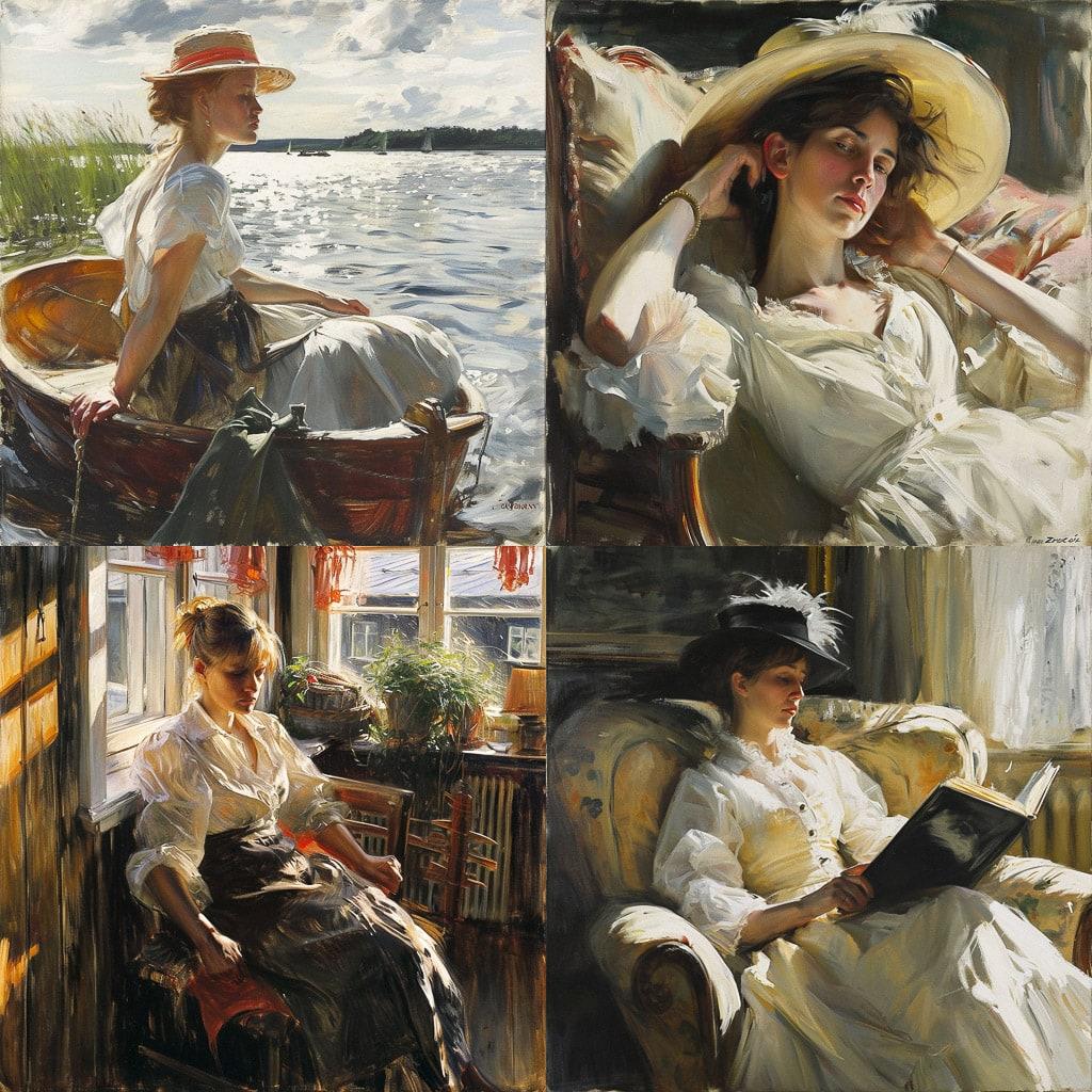 Anders Zorn style, Midjourney V6, render 1 of 4