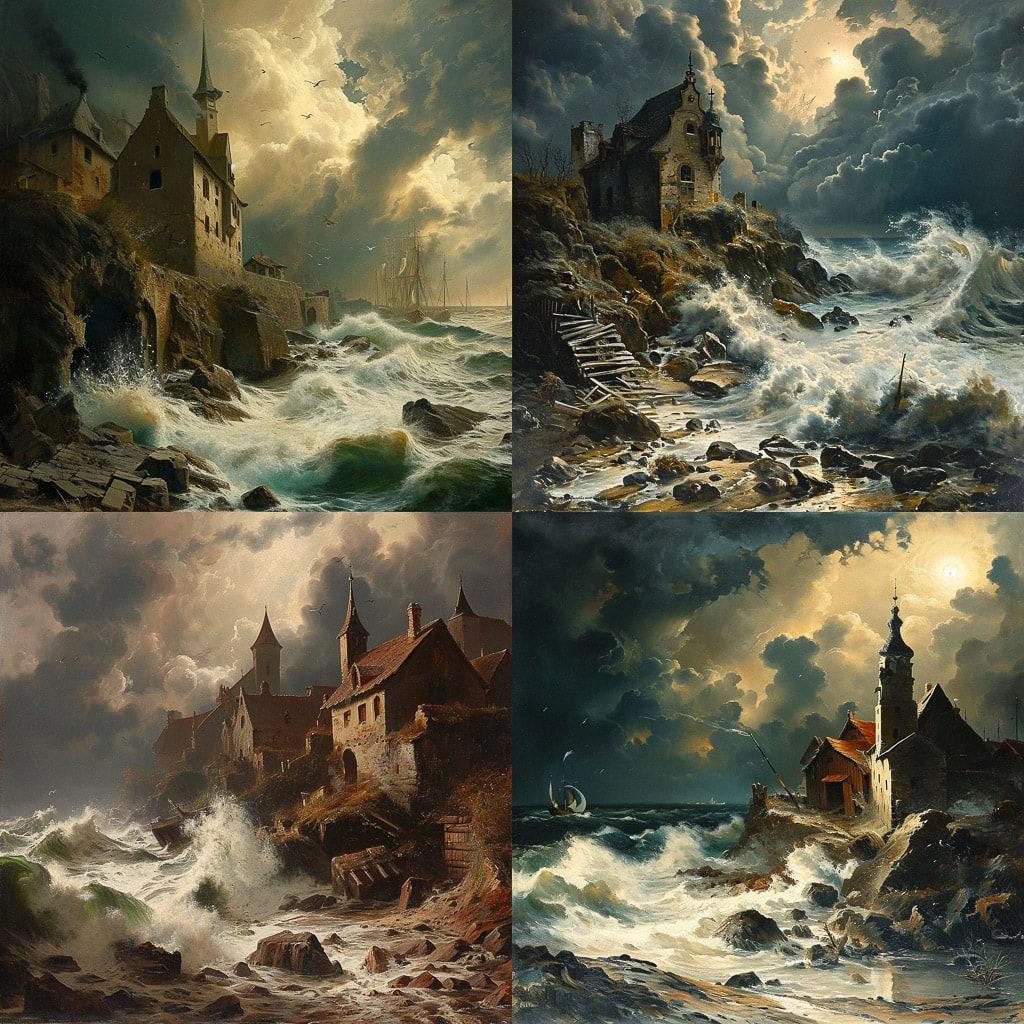 Andreas Achenbach style, Midjourney V6, render 1 of 4