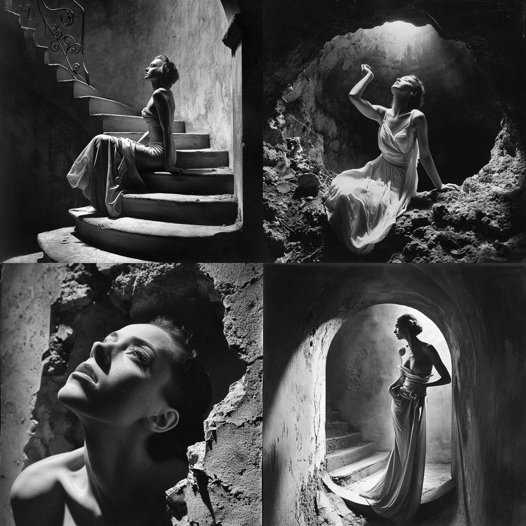 Angus McBean style, Midjourney V6, render 1 of 4