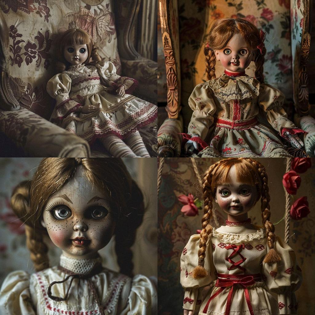 Annabelle doll style, Midjourney V6, render 1 of 4