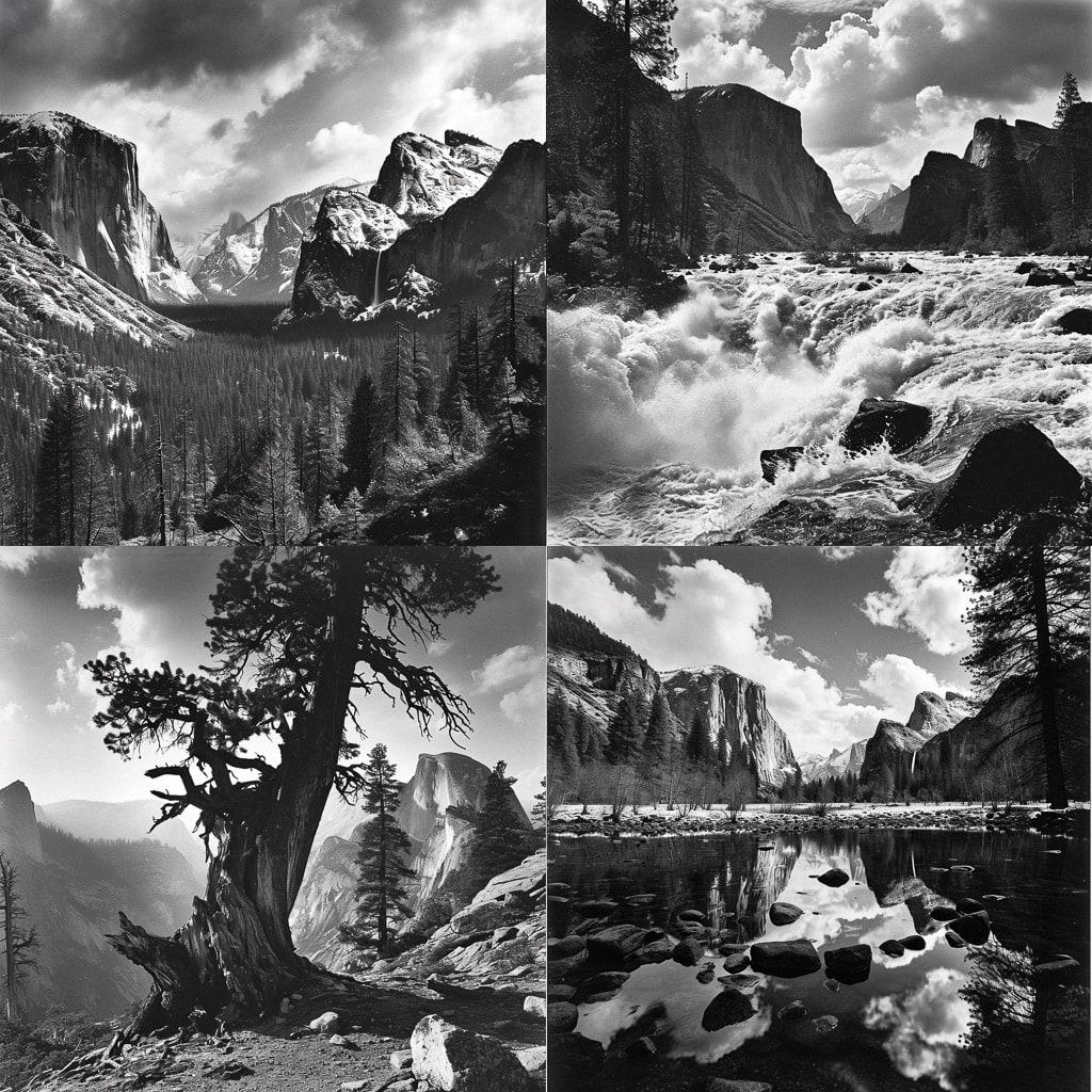 Ansel Adams style, Midjourney V6, render 1 of 4