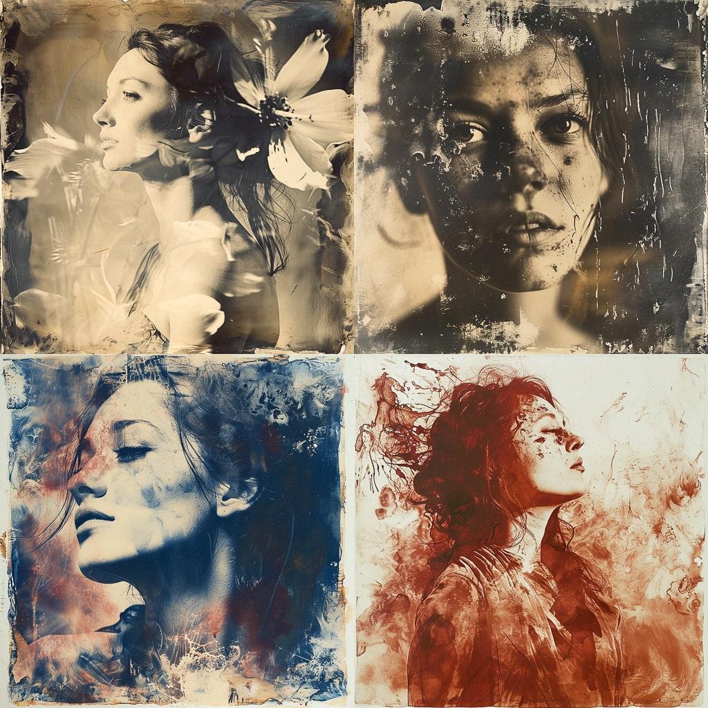 Anthotype print style, Midjourney V6, render 1 of 4