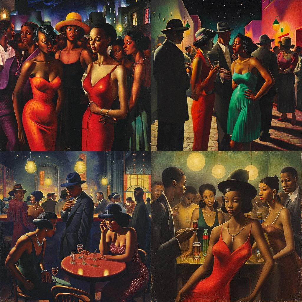 Archibald Motley style, Midjourney V6, render 1 of 4