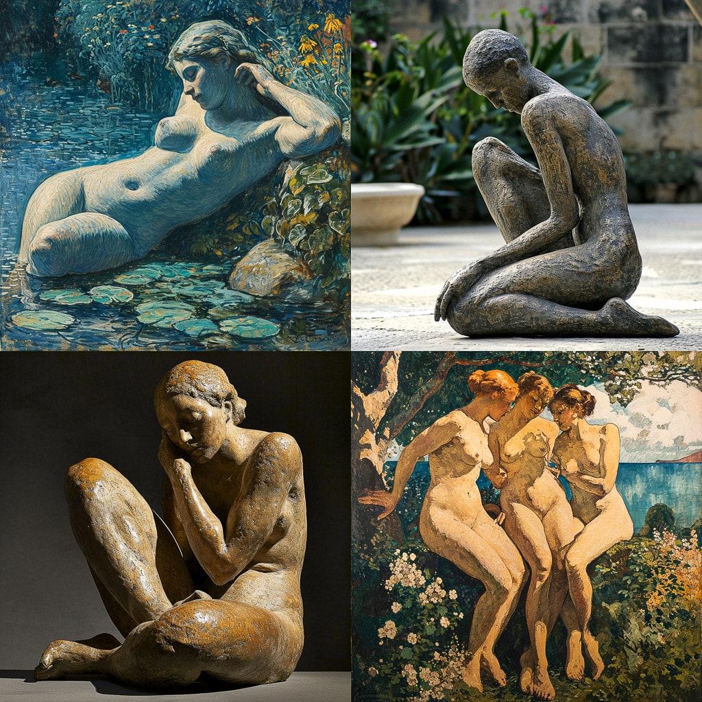 Aristide Maillol style, Midjourney V6, render 1 of 4