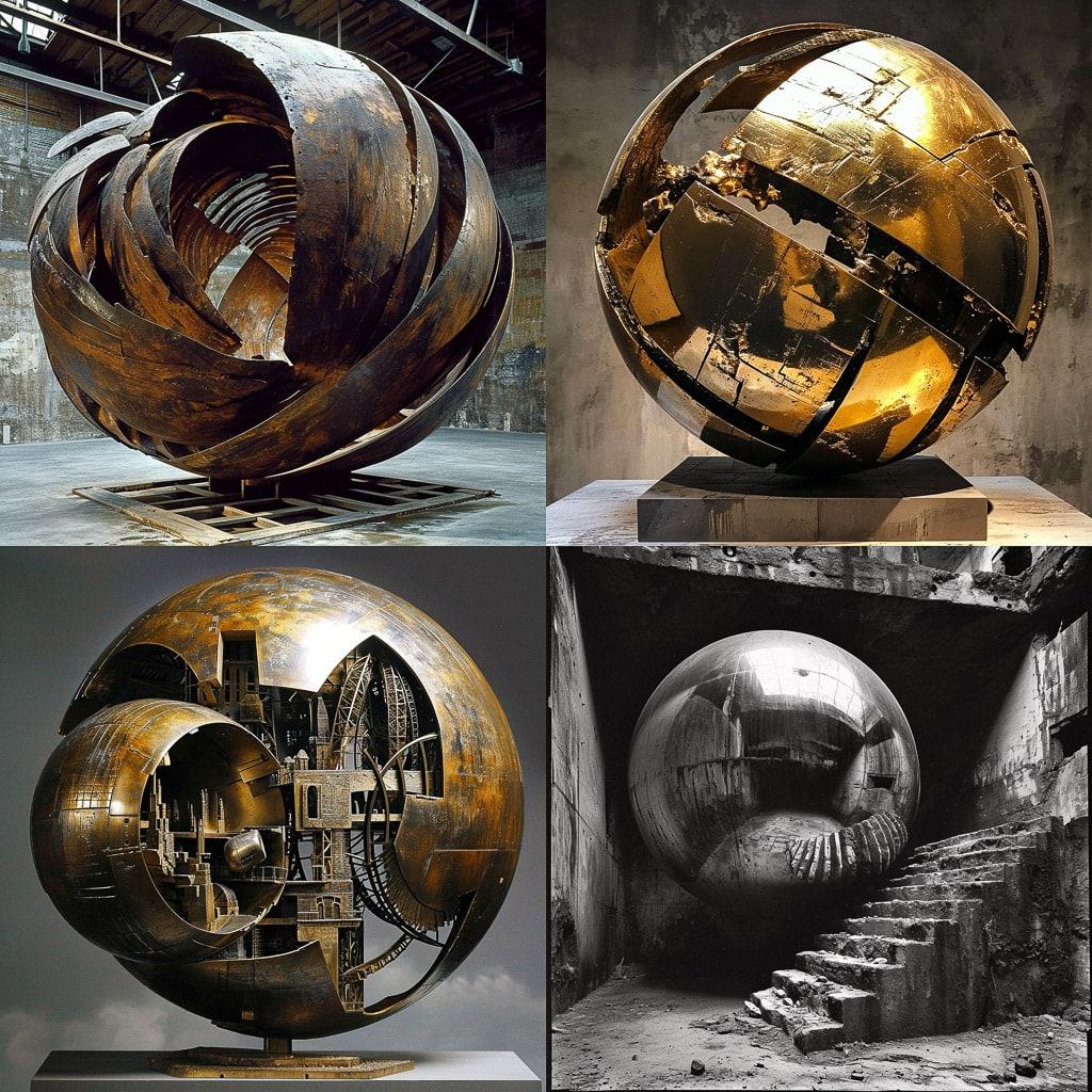 Arnaldo Pomodoro style, Midjourney V6, render 1 of 4