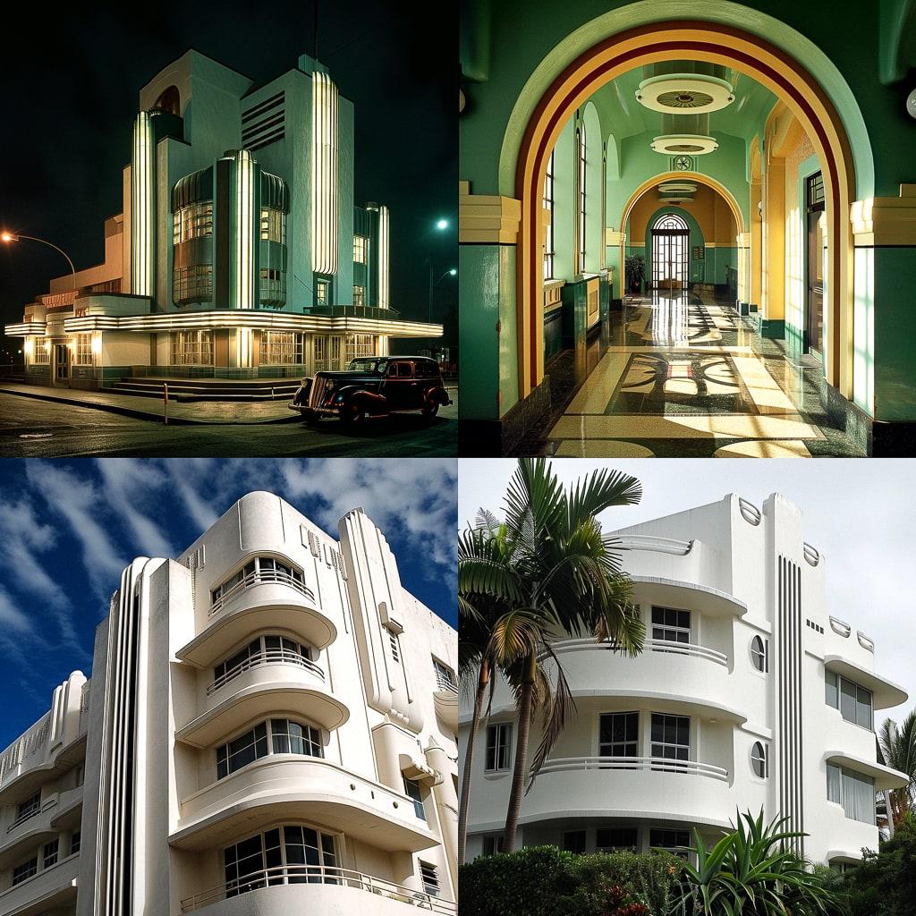 Art Deco architecture style, Midjourney V6, render 1 of 4