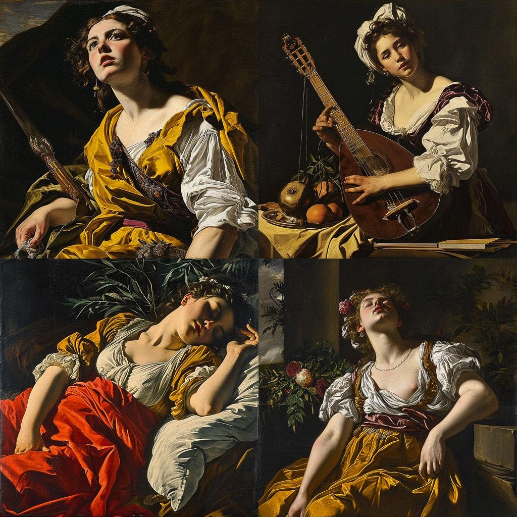 Artemisia Gentileschi style, Midjourney V6, render 1 of 4